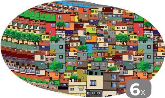 Napperons ovales - Sets de table - Sets de table ovales - Motifs - Bâtiments - Zentangle - 6 pièces