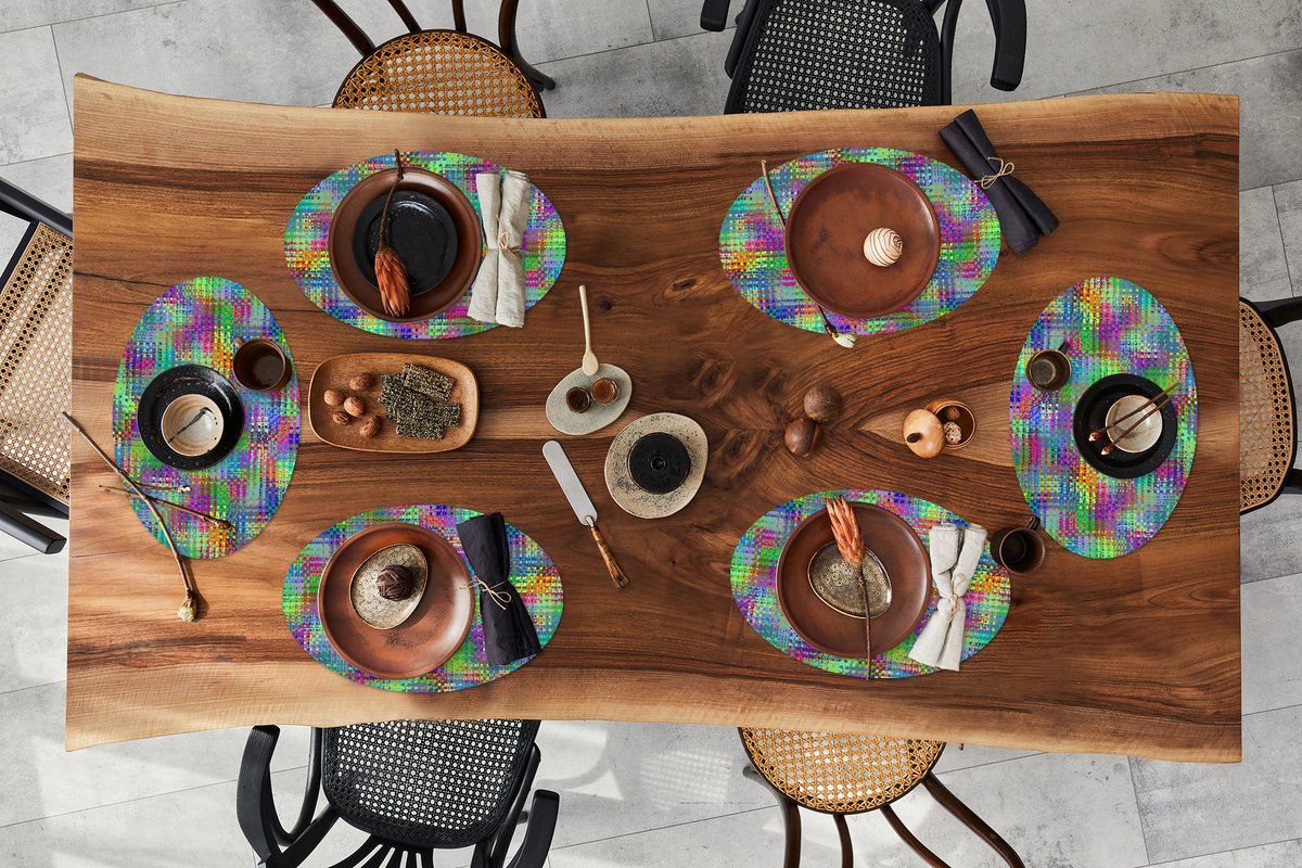 Placemats ovaal - Onderleggers - Ovale placemats - Psychedelic - Patronen - Regenboog - 6 stuks