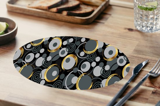 Napperons ovales - Sous-verres - Sets de table ovales - Or - Cercle - Motifs - 8 pièces