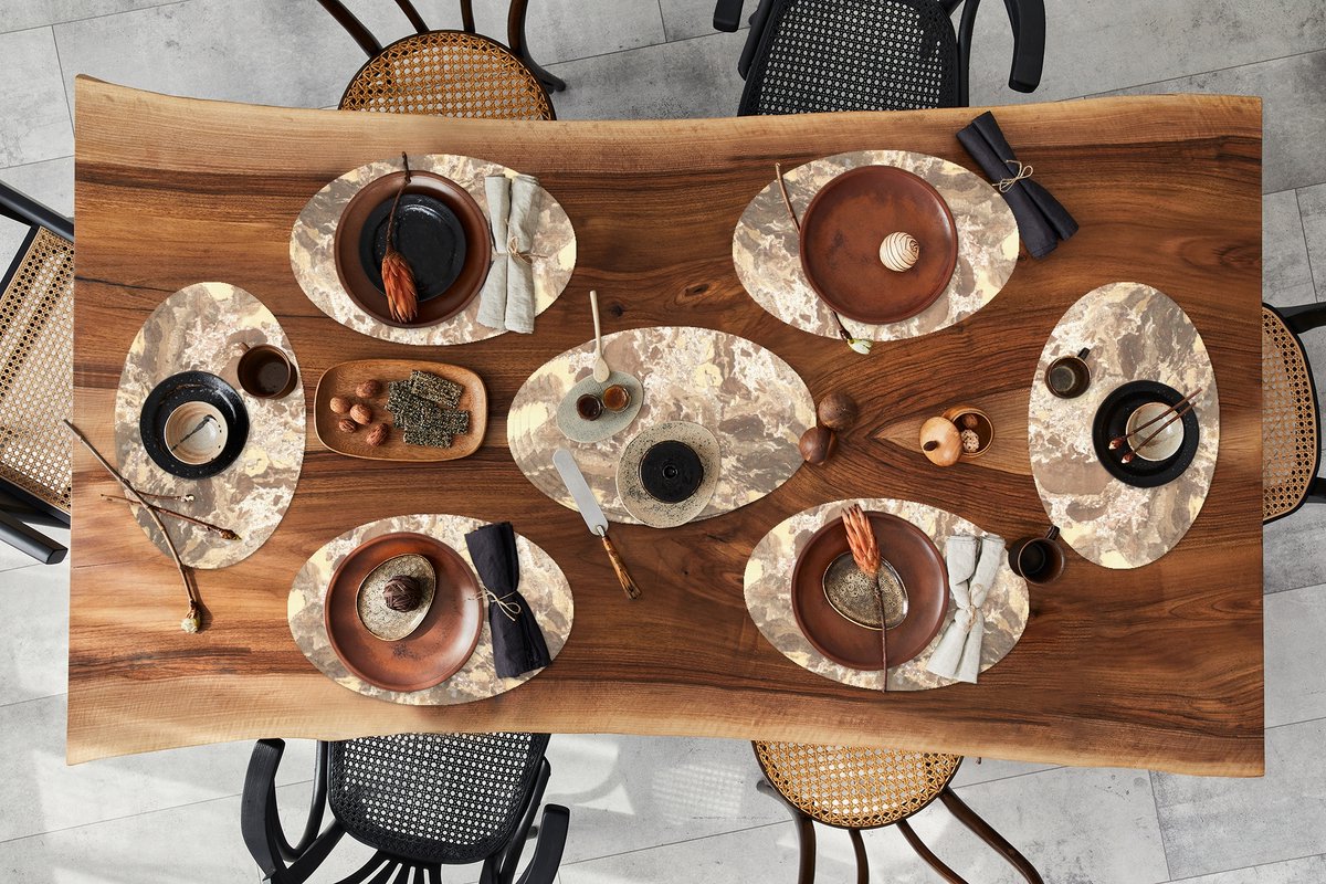 Placemats ovaal - Onderleggers - Ovale placemats - Graniet print - Geel - Steen - 10 stuks