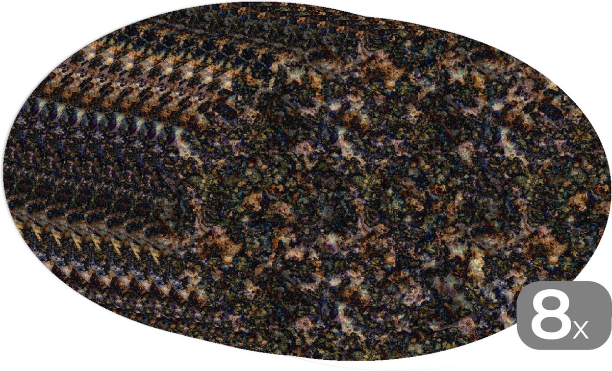 Placemats ovaal Onderleggers Ovale placemats Zwart Goud Graniet print bol