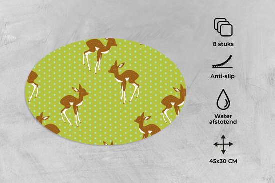 Napperons ovales - Sets de table - Sets de table ovales - Motifs - Cerf - Pois - 8 pièces