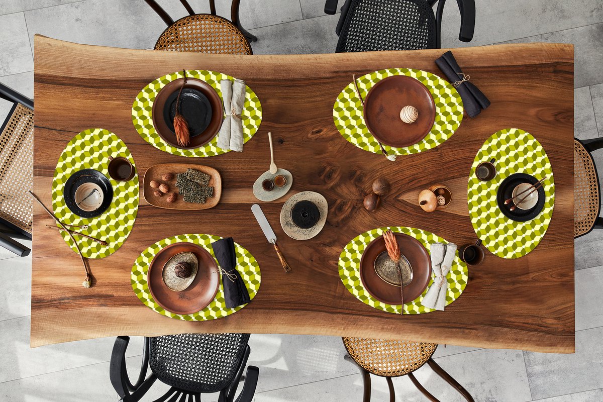 Placemats ovaal - Onderleggers - Ovale placemats - Blokken - Patroon - 3D - 6 stuks