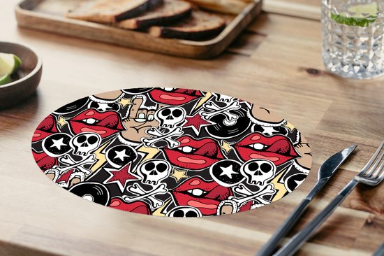 Napperons de table ovales - Sets de table - Sets de table ovales - Rock - Rock 'n roll - Motif - Tête de mort - 10 pièces