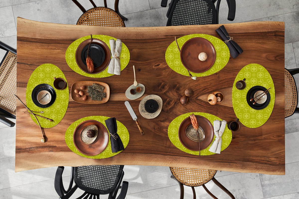 Placemats ovaal - Onderleggers - Ovale placemats - Kompas - Groen - Patronen - 6 stuks