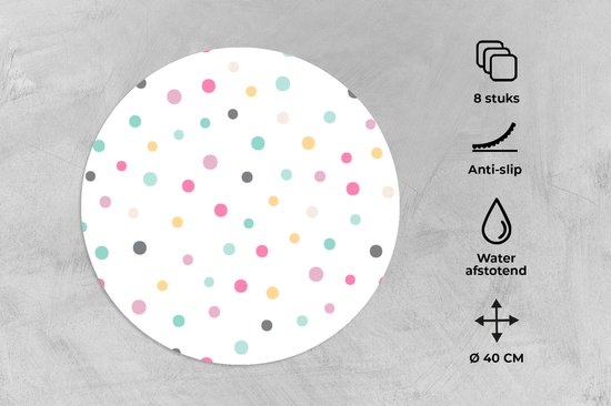 Ronde placemats - Onderlegger - Placemats rond - Confetti - Pastel - Patronen - 8 stuks