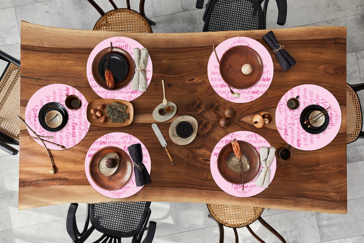Ronde placemats - Onderlegger - Placemats rond - Valentijnsdag - Love - Liefde - 6 stuks