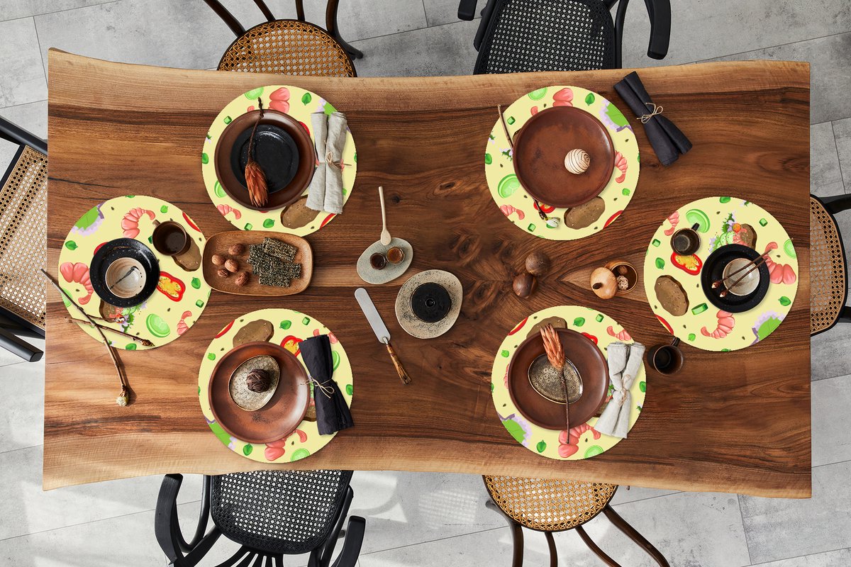 Ronde placemats - Onderlegger - Placemats rond - Patroon - Eten - Groente - 6 stuks