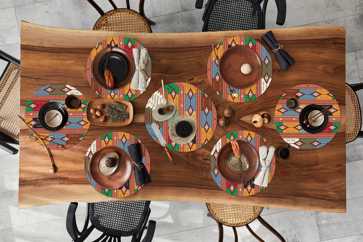 Ronde placemats - Onderlegger - Placemats rond - Geometrie- Patronen - Zuid-Amerika - 10 stuks