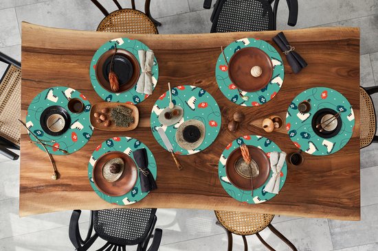 Sets de table ronds - Dessous de verre - Napperons ronds - Patinage - Hiver - Motifs - 8 pièces