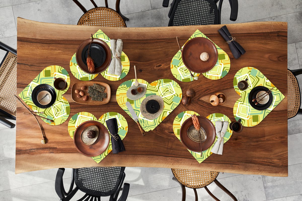 Onderleggers - Placemats - Placemats hartje - Jaren 70 - Patronen - Abstract - 10 stuks
