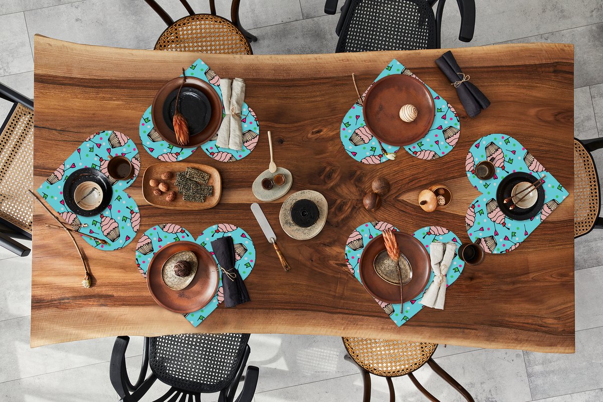 Onderleggers - Placemats - Placemats hartje - Cupcake - Stippen - Feest - Patronen - 6 stuks
