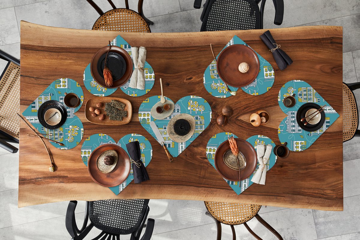 Onderleggers - Placemats - Placemats hartje - Herfst - Patronen - Huis - 8 stuks