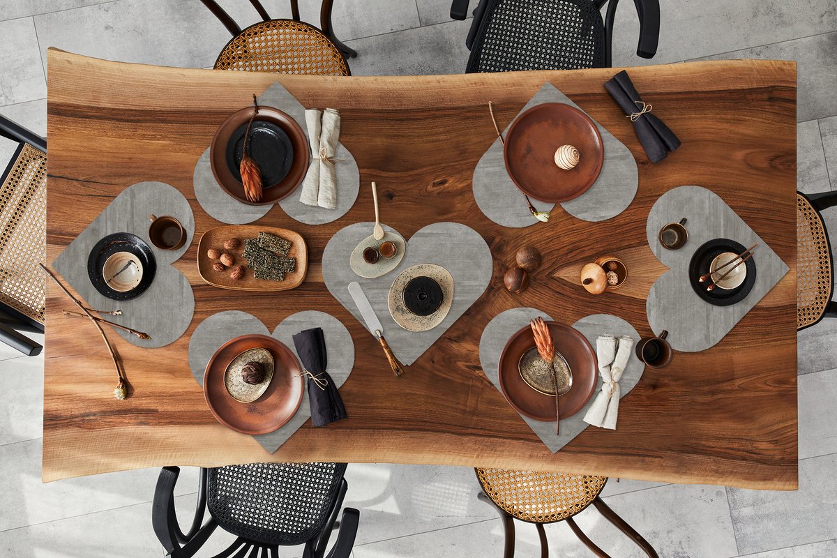 Onderleggers - Placemats - Placemats hartje - Patroon - Beton print - Grijs - 8 stuks