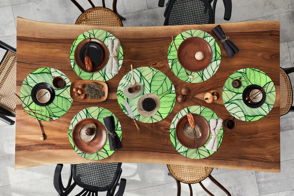 Ronde placemats - Onderlegger - Placemats rond - Bladeren - Schets - Vintage - Patronen - 10 stuks
