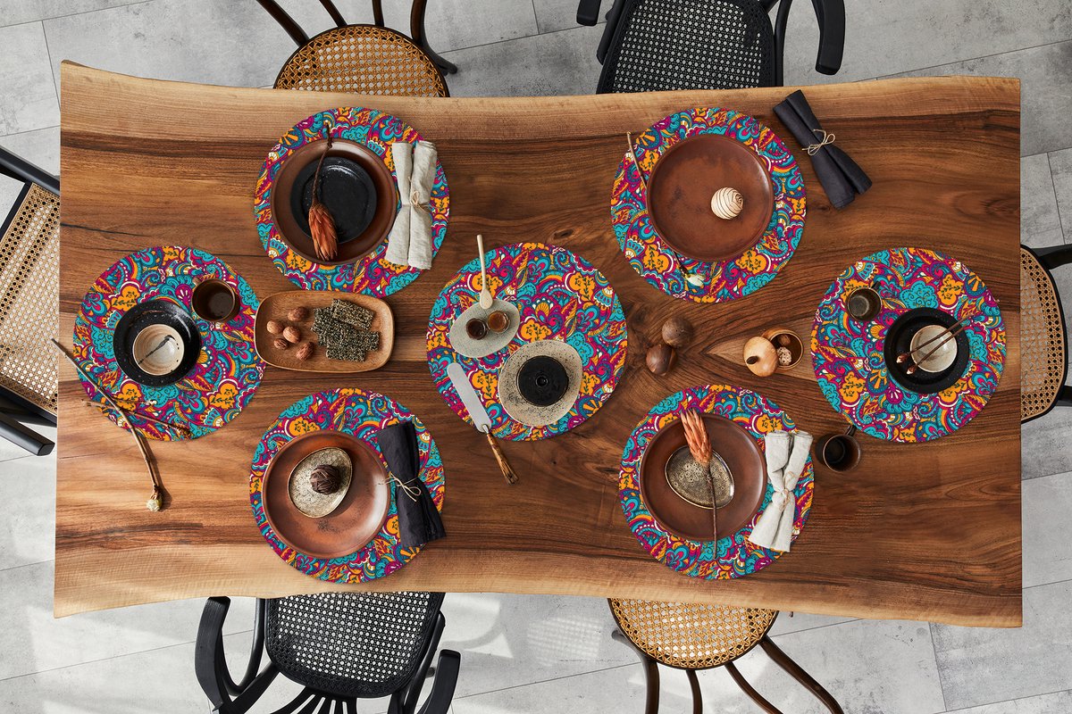 Ronde placemats - Onderlegger - Placemats rond - Hippie - Flora - Abstract - Patroon - 8 stuks