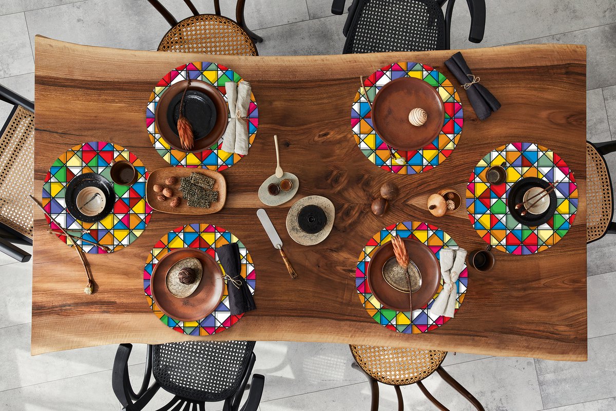 Ronde placemats - Onderlegger - Placemats rond - Glas - Geometrie - Design - 6 stuks