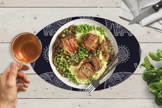 Napperons ovales - Sous-verres - Sets de table ovales - Motif - Éléphant - Fleurs - 6 pièces