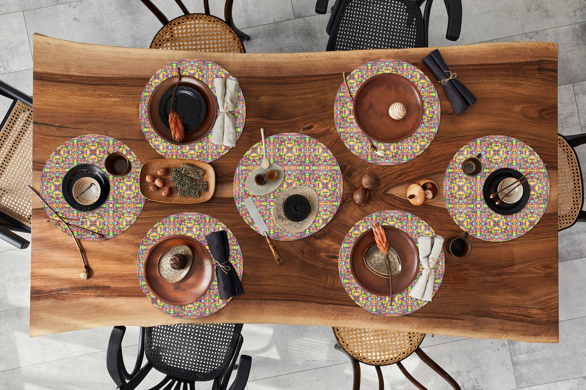 Ronde placemats - Onderlegger - Placemats rond - Caleidoscoop - Patronen - Regenboog - 8 stuks