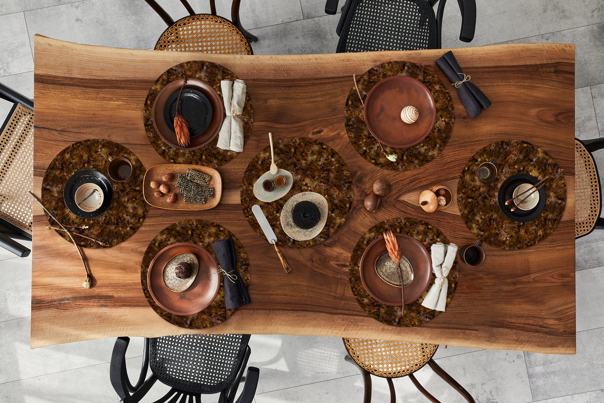 Ronde placemats - Onderlegger - Placemats rond - Bruin - Graniet print - Patronen - 8 stuks