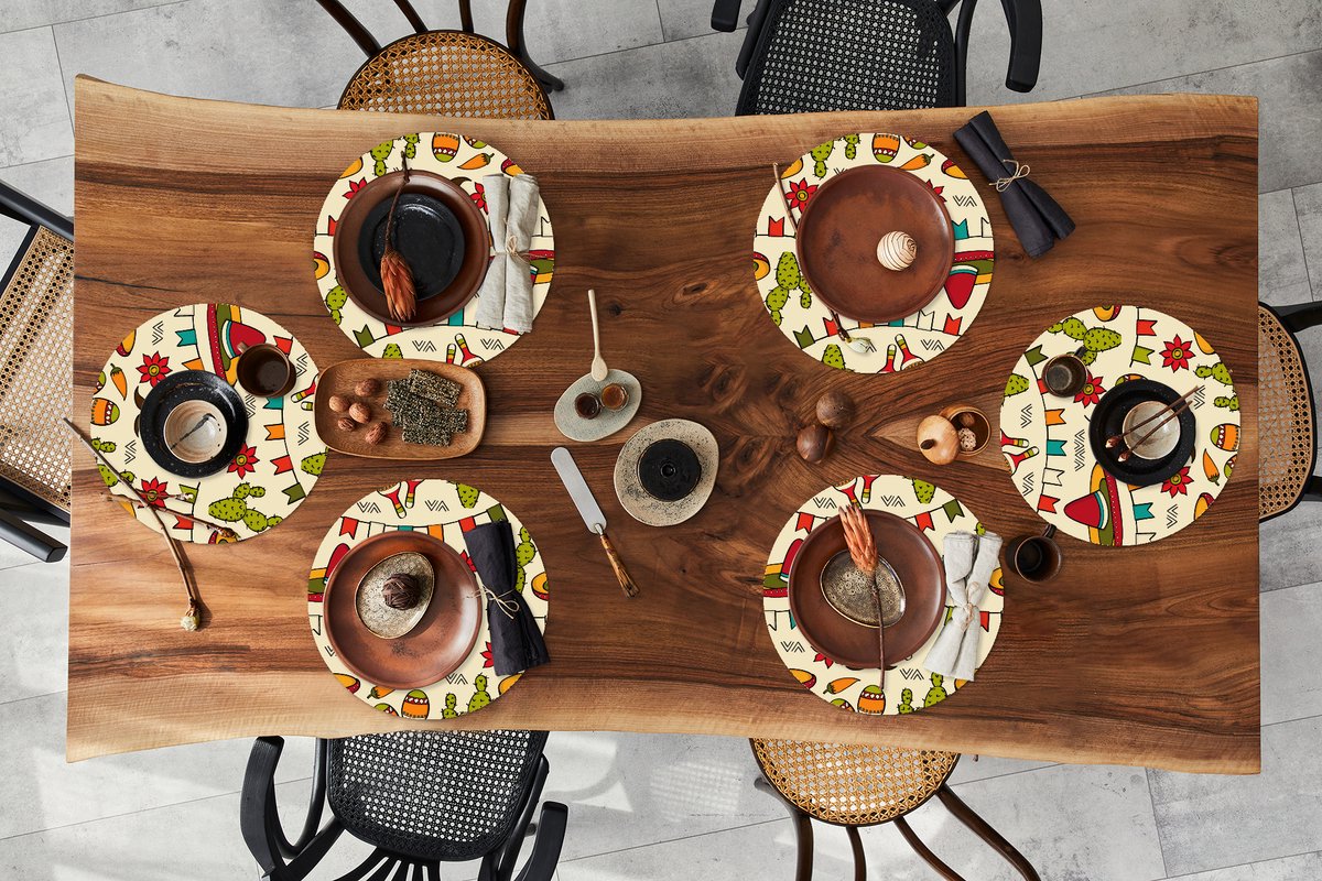 Ronde placemats - Onderlegger - Placemats rond - Mexico - Cactus - Patronen - 6 stuks