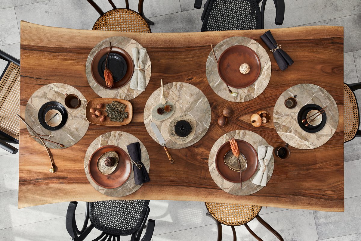 Ronde placemats - Onderlegger - Placemats rond - Bruin - Wit - Kristal - Graniet print - 8 stuks