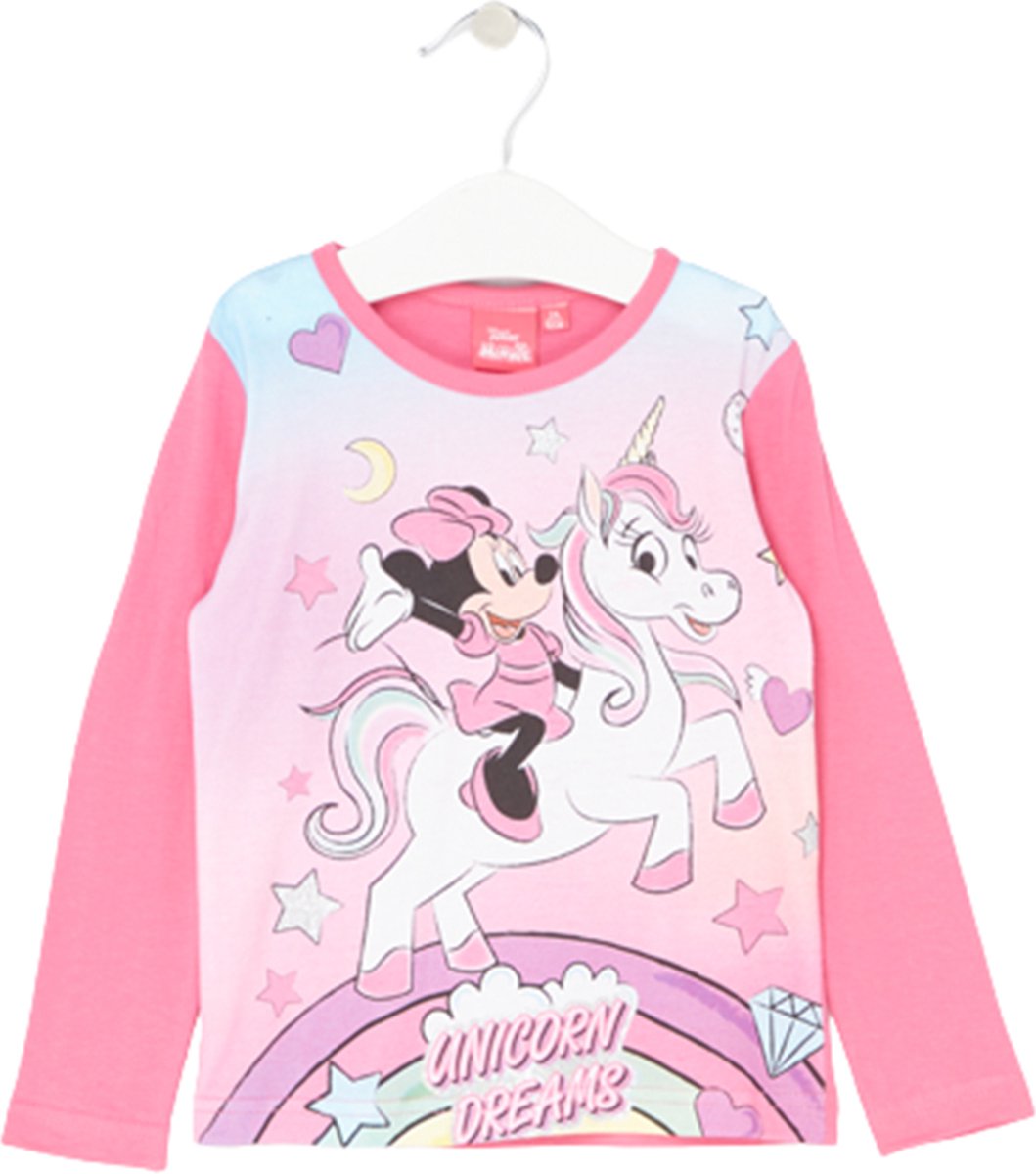 Disney Minnie Mouse Shirt - Eenhoorn / Unicorn - Lange Mouw - Roze - Maat 122/128