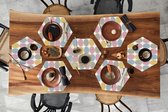 Placemats hexagon - Onderleggers placemats - Placemat zeshoek - Stippen - Lijn - Patroon - 10 stuks