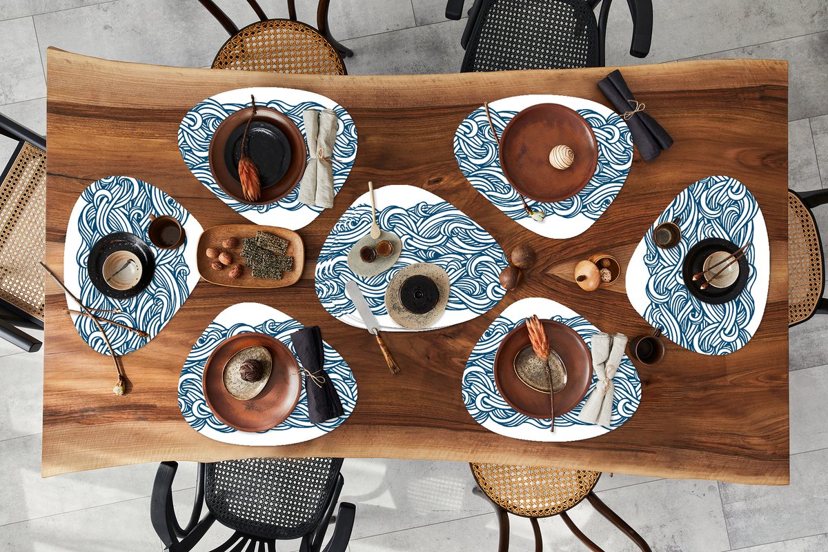 Placemat organisch - Placemats organic - Onderleggers - Patroon - Golven - Zee - 10 stuks