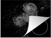 KitchenYeah® Inductie beschermer 60x52 cm - Nutan bloemen - zwart wit - Kookplaataccessoires - Afdekplaat voor kookplaat - Inductiebeschermer - Inductiemat - Inductieplaat mat