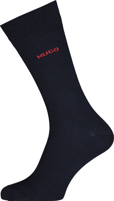 HUGO logo sokken (2-pack) - herensokken katoen - donkerblauw - Maat: