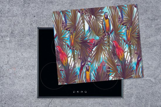 KitchenYeah® Inductie beschermer 59x52 cm - Vintage - Papegaai - Regenboog - Jungle - Kookplaataccessoires - Afdekplaat voor kookplaat - Inductiebeschermer - Inductiemat - Inductieplaat mat