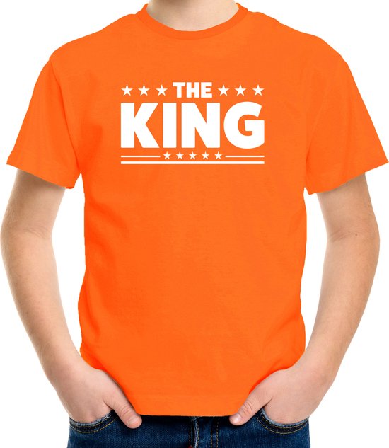 The King tekst t-shirt oranje kids - kids shirt The King - oranje kleding 116/134