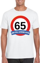 65 jaar and still looking good - t-shirt met verkeersbord print - wit - voor heren - verjaardag cadeau - party - feestartikelen 65 jarige L
