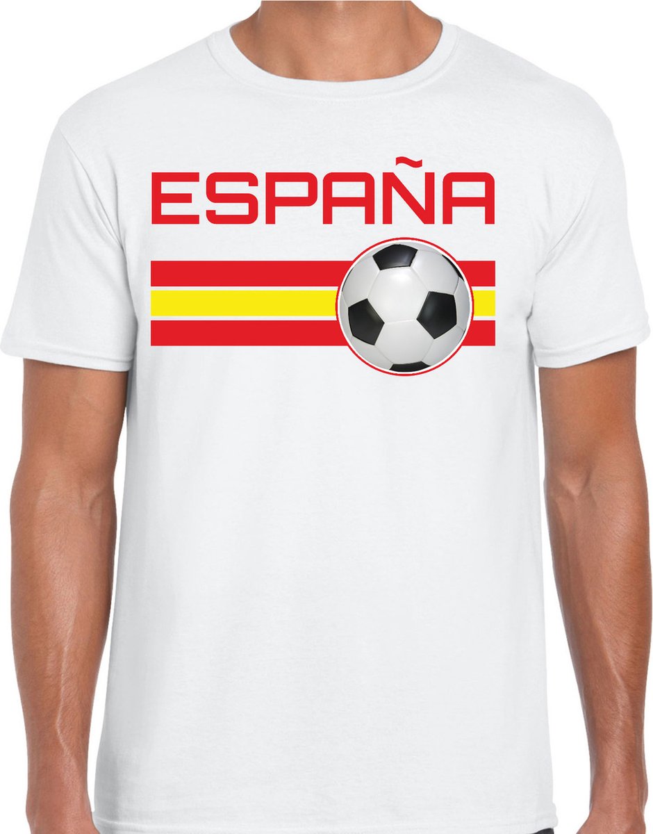 Espana / Spanje voetbal / landen t-shirt met voetbal en Spaanse vlag - wit - heren - Spanje landen shirt / kleding - EK / WK / Voetbal shirts L