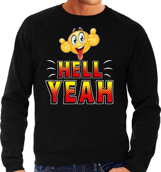 Funny emoticon sweater Hell yeah zwart voor heren - Fun / cadeau trui ...