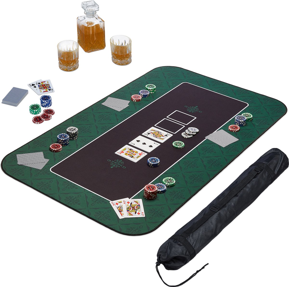 Relaxdays pokerkleed - 100 x 60 cm - pokermat - speelkleed poker - met hoes  - antislip