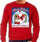 Foute Kersttrui / sweater - Merry Shitmas Who stole the toiletpaper - rood voor heren - kerstkleding / kerst outfit M