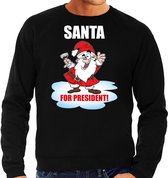 Santa for president Kerstsweater / Kerst trui zwart voor heren - Kerstkleding / Christmas outfit XXL
