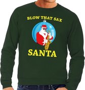 Foute kersttrui / sweater - groen - Kerstman Blow That Sax voor heren M