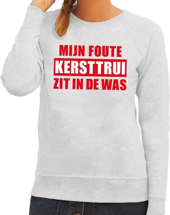 Bellatio Decorations Foute kersttrui - sweater - grijs - Mijn Foute Kersttrui Zit In De Was - voor dames M