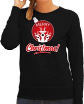 Rendier Kerstbal sweater / kersttrui Merry Christmas zwart voor dames - Kerstkleding / Christmas outfit XL