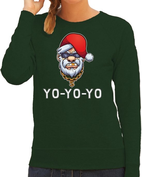 Gangster / rapper Santa foute Kerstsweater / kersttrui groen voor dames - Kerstkleding / Christmas outfit L