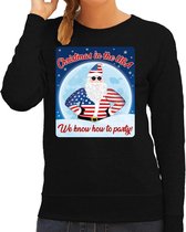 Foute Amerika Kersttrui / sweater - Christmas in USA we know how to party - zwart voor dames - kerstkleding / kerst outfit 2XL