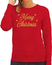 Foute Kersttrui / sweater - Merry Christmas - goud / glitter - rood - dames - kerstkleding / kerst outfit 2XL