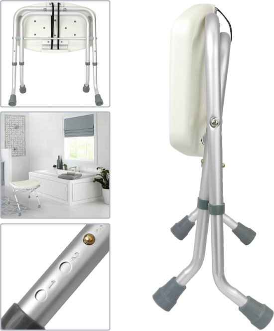 PrimeMatik Opklapbare douchekruk, antislip en in hoogte verstelbaar 50x30 cm bol