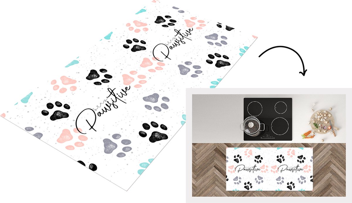 KitchenYeah Keukenloper - Loper keuken - Quotes - Honden - Spreuken - Stay pawsitive - 120x60 cm - Keukenloper vinyl Multicolor