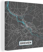 Canvas Schilderij Duitsland – Blauw – Bremen – Stadskaart – Kaart – Plattegrond - 20x20 cm - Wanddecoratie