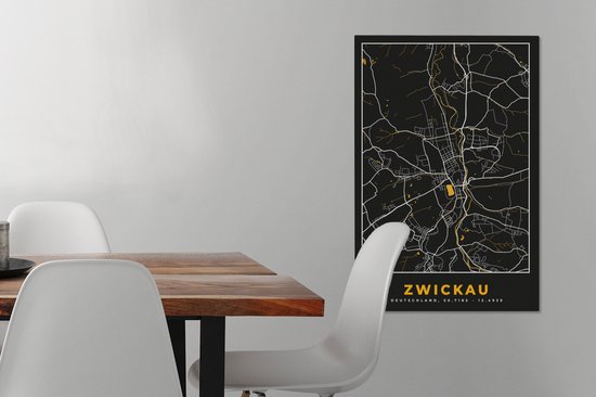 Peinture sur Toile Plan de la Ville – Carte – Allemagne – Or – Zwickau – Carte - 60x90 cm - Décoration murale