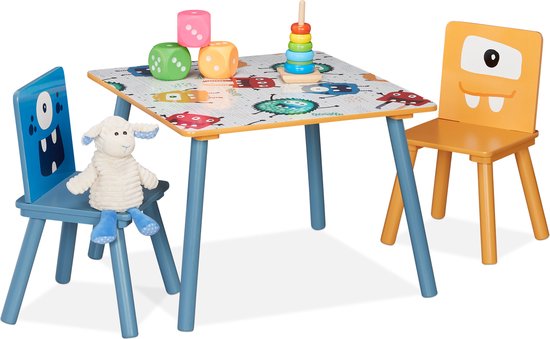 Relaxdays kindertafel en stoeltjes - knutseltafel - 2 peuterstoeltjes - kinderstoeltje